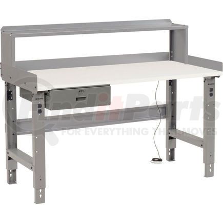 Global Industrial 318667 Global Industrial&#153; 60 x 30 Adj Height Workbench w/Drawer & Riser, ESD Square Edge Top - Gray