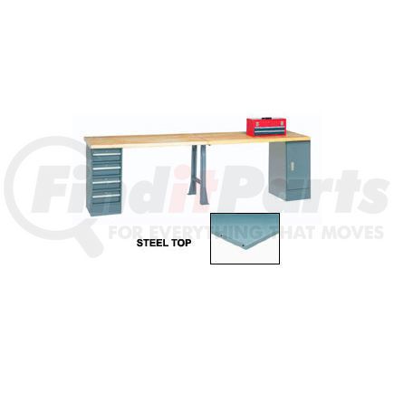Global Industrial 608014 Global Industrial&#153; 120x30 Production Workbench Steel Square Edge, Cabinet, 4 Drawer, 1 Leg GY
