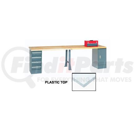 Global Industrial 607979 Global Industrial&#153; 144x30 Production Workbench Laminate Square Edge, Cabinet, 4 Drawer, 1 Leg