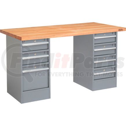 Global Industrial 318865 Global Industrial 96 x 30 Pedestal Workbench - 7 Drawers, Maple Block Square Edge - Gray