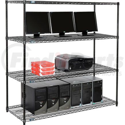 Global Industrial 695415BK Nexel&#153; 4-Shelf Wire Computer LAN Workstation, 60"W x 24"D x 63"H, Black