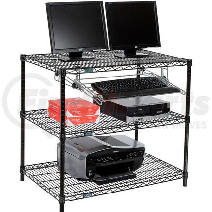 Global Industrial 695364BK Nexel&#153; 3-Shelf Wire Computer LAN Workstation with Keyboard Tray, 36"W x 24"D x 34"H, Black