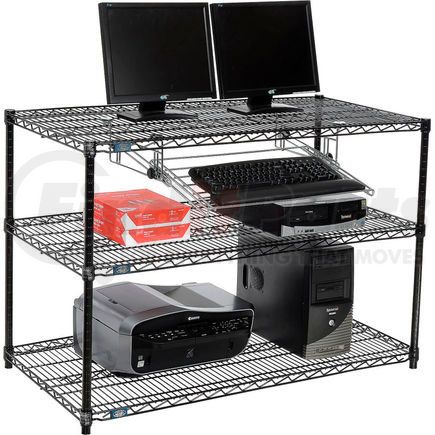 Global Industrial 695372BK Nexel&#153; 3-Shelf Wire Computer LAN Workstation with Keyboard Tray, 48"W x 24"D x 34"H, Black