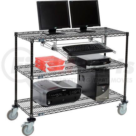 Global Industrial 695370BK Nexel&#153; 3-Shelf Mobile Wire Computer LAN Workstation w/Keyboard Tray, 48"W x 18"D x 40"H, Black