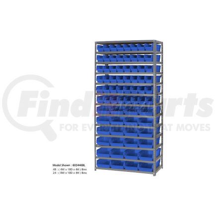 Global Industrial 603444BL Global Industrial&#153; Steel Shelving with 48 4"H Plastic Shelf Bins Blue, 36x18x72-13 Shelves