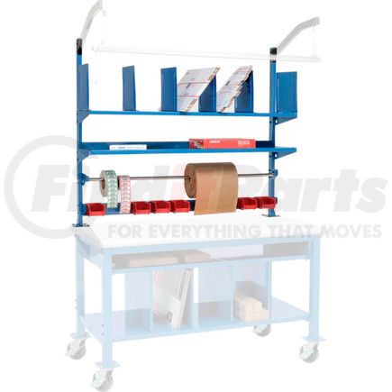 Global Industrial 433261 Upright Kit with Uprights, Upper Shelves, Dividers, Bin Rail & Roll Bar for 72"W Packing Workbenches