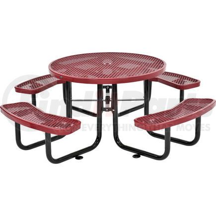 GLOBAL INDUSTRIAL 277150RD Global Industrial&#153; 46" Round Outdoor Steel Picnic Table, Expanded Metal, Red