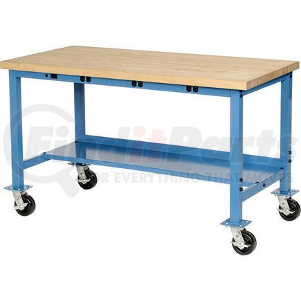 Global Industrial 253977BBL Global Industrial&#153; 72 x 36 Mobile Production Workbench - Power Apron - Maple Square Edge - Blue
