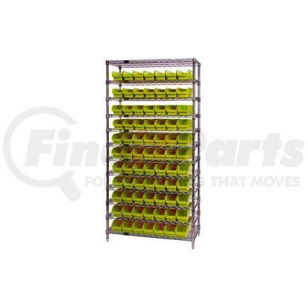 Global Industrial 268972YL Global Industrial&#153; Chrome Wire Shelving with 77 4"H Plastic Shelf Bins Yellow, 36x18x74