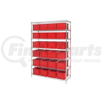 Global Industrial 269019RD Global Industrial&#153; Chrome Wire Shelving With 24 8"H Grid Container Red, 48x18x74