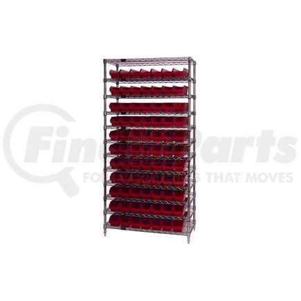 Global Industrial 268968RD Global Industrial&#153; Chrome Wire Shelving with 77 4"H Plastic Shelf Bins Red, 36x14x74