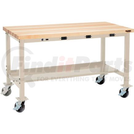 Global Industrial 253976HBTN Global Industrial™ 72 x 30 Mobile Production Workbench - Power Apron - Maple Square Edge Tan