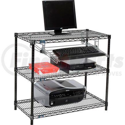 Global Industrial 695360BK Nexel&#153; 3-Shelf Black Wire Shelf Printer Stand with Keyboard Tray, 36"W x 18"D x 34"H
