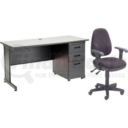 Global Industrial 670073GY-B1 Interion&#174; Office Desk and Fabric Chair Bundle with 3 Drawer Pedestal - 60"W x 24" - Gray