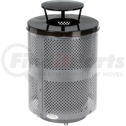 Global Industrial 261927GYD Global Industrial&#153; Outdoor Perforated Steel Trash Can W/Rain Bonnet Lid & Base, 36 Gallon, Gray