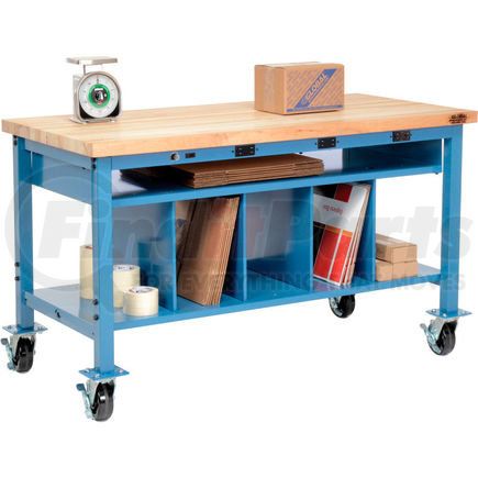 Global Industrial 412468AB Mobile Electric Packing Workbench Maple Butcher Block Square Edge - 60 x 36 with Lower Shelf Kit