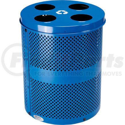 Global Industrial 641368RBL Global Industrial&#153; Outdoor Perforated Steel Recycling Can W/Multi-Stream Lid, 36 Gallon, Blue