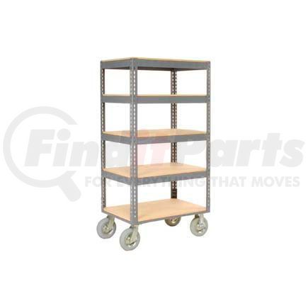 Global Industrial 585415 Global Industrial™ Easy Adjust Boltless 5 Shelf Truck 36x18 W/ Wood Shelves, Pneumatic Casters