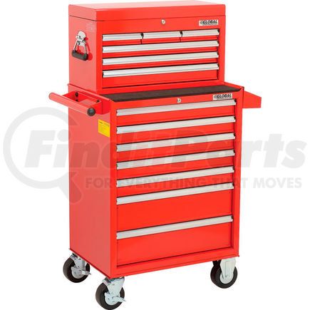 Global Industrial 535487 Global Industrial&#153; 26-3/8¿ x 18-1/8" x 52-9/16" 13 Drawer Red Roller Cabinet & Chest Combo