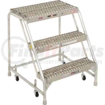 Tri-Arc WLAR003245 3 Step Aluminum Rolling Ladder, 24"W Grip Step, W/O Handrails - WLAR003245