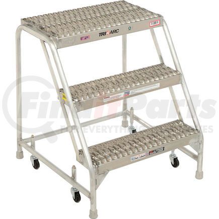TRI-ARC WLAR003245 3 Step Aluminum Rolling Ladder, 24"W Grip Step, W/O Handrails - WLAR003245