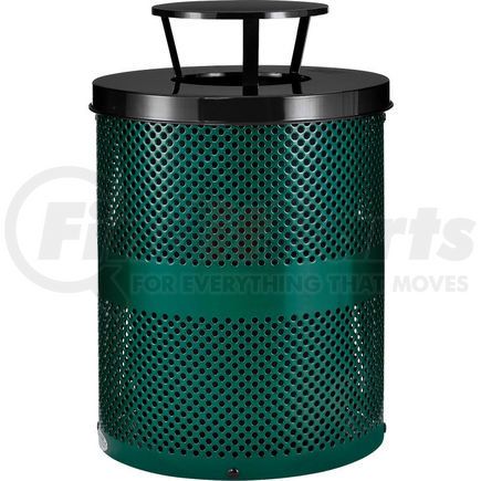 Global Industrial 261927GN Global Industrial&#153; Outdoor Perforated Steel Trash Can With Rain Bonnet Lid, 36 Gallon, Green