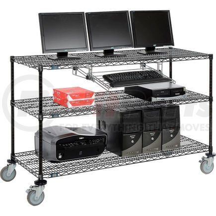 Global Industrial 695378BK Nexel&#153; 3-Shelf Mobile Wire Computer LAN Workstation w/Keyboard Tray, 60"W x 24"D x 40"H, Black