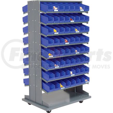 Global Industrial 603428BL Global Industrial&#153; 16 Shelf Double-Sided Mobile Pick Rack - 128 Blue Plastic Shelf Bins 4" Wide