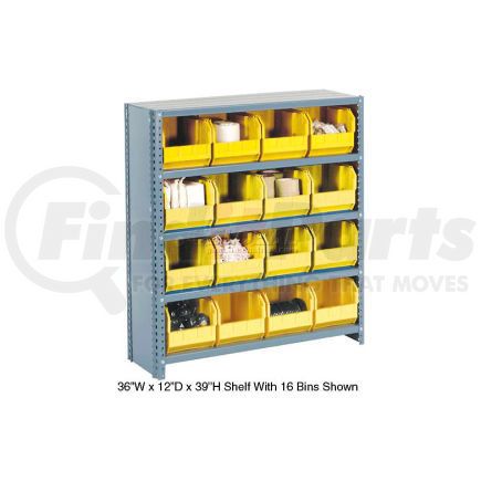 Global Industrial 603262YL Global Industrial&#153; Steel Closed Shelving - 16 Yellow Plastic Stacking Bins 5 Shelves - 36x18x39