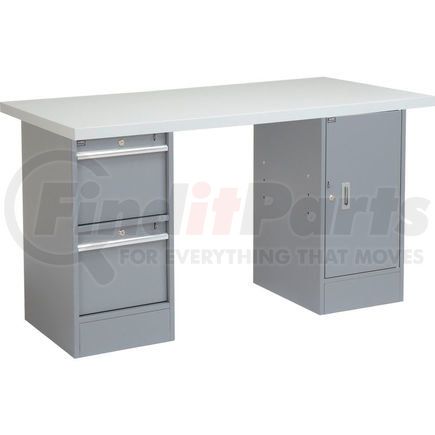 Global Industrial 319041 Global Industrial&#153; 60 x 30 Pedestal Workbench 2 Drawers and Cabinet, Laminate Square Edge Gray