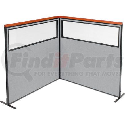 GLOBAL INDUSTRIAL 695099GY Interion&#174; Deluxe Freestanding 2-Panel Corner Divider w/Partial Window 60-1/4"W x 61-1/2"H Gray
