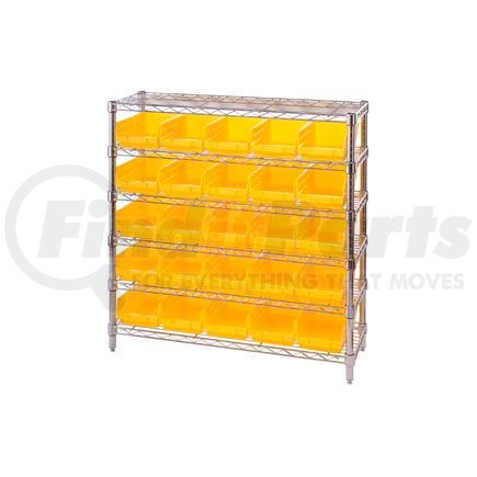 Global Industrial 268980YL Global Industrial&#153; Chrome Wire Shelving with 25 4"H Plastic Shelf Bins Yellow, 36x14x36