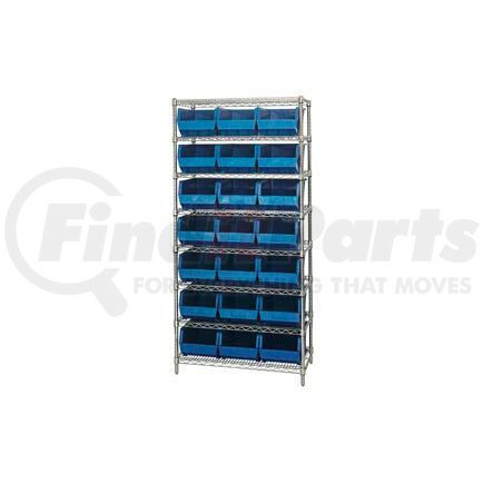 Global Industrial 268930BL Chrome Wire Shelving With 21 Giant Plastic Stacking Bins Blue, 36x18x74
