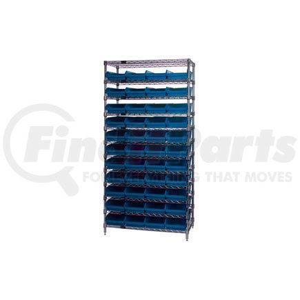 Global Industrial 268978BL Global Industrial&#153; Chrome Wire Shelving with 44 4"H Plastic Shelf Bins Blue, 36x24x74