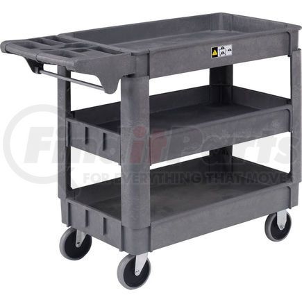 Global Industrial 242083 Global Industrial&#153; Deluxe Tray Top Plastic Utility Cart, 3 Shelf, 40"Lx17"W, 5" Casters, Gray