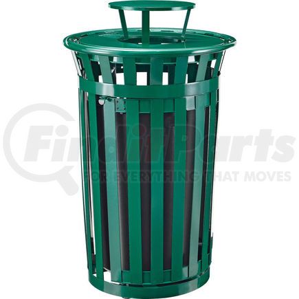 Global Industrial 261941GN Global Industrial&#153; Outdoor Slatted Steel Trash Can W/Access Door & Rain Bonnet Lid,36 Gal,Green