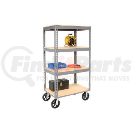 Global Industrial 585417 Global Industrial&#153; Easy Adjust Boltless 4 Shelf Truck 36 x 24 with Wood Shelves, Rubber Casters