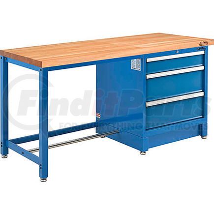 Global Industrial 711141 Global Industrial™ 72Wx30D Modular Workbench, 3 Drawers, Maple Butcher Block Square Edge, Blue