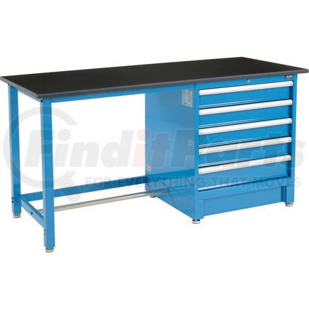 Global Industrial 711156 Global Industrial 72"Wx30"D Modular Workbench with 5 Drawers, Phenolic Resin Safety Edge, Blue