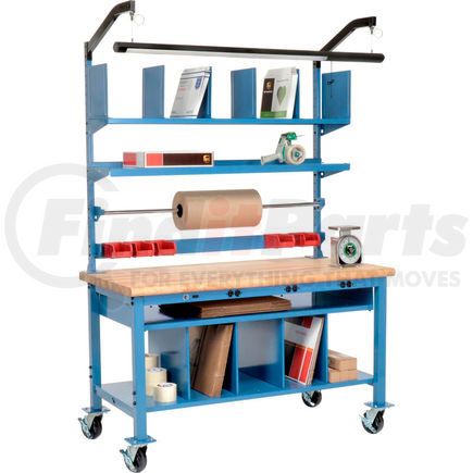 Global Industrial 244186AB Global Industrial&#153; Complete Mobile Electric Packing Workbench Maple Block Safety Edge 72 x 30