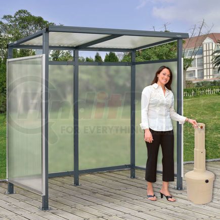 Global Industrial 493404BGP Global Industrial&#153; Bus Smoking Shelter Flat Roof 3-Side Beige 5 Gal. Ashtray 6'5" x3'8" x7'