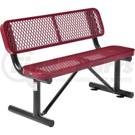 Global Industrial 695743RD Global Industrial&#8482; 4 ft. Outdoor Steel Bench with Backrest - Expanded Metal - Red