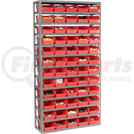 Global Industrial 603440RD Global Industrial&#153; Steel Shelving with 60 4"H Plastic Shelf Bins Red, 36x12x72-13 Shelves
