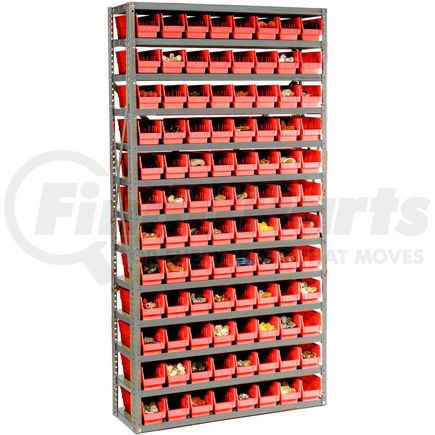 Global Industrial 603443RD Global Industrial&#153; Steel Shelving with 96 4"H Plastic Shelf Bins Red, 36x12x72-13 Shelves