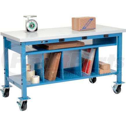 Global Industrial 412464AB Mobile Electric Packing Workbench Plastic Square Edge - 60 x 36 with Lower Shelf Kit