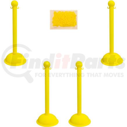 Global Industrial 71302-4 Mr. Chain Heavy Duty Plastic Stanchion Kit With 2"x50'L Chain, 41"H, Yellow, 4 Pack