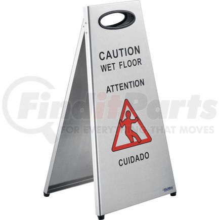 Global Industrial 641436 Global Industrial&#153; Stainless Steel Floor Sign 2 Sided Multi-Lingual - Caution