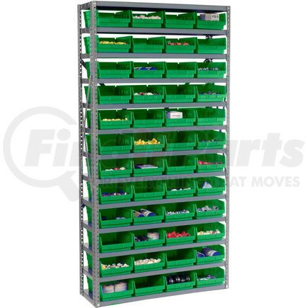 Global Industrial 603439GN Global Industrial&#153; Steel Shelving with 48 4"H Plastic Shelf Bins Green, 36x12x72-13 Shelves