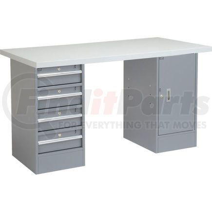 Global Industrial 253778 Global Industrial&#153; 60 x 24 Pedestal Workbench 4 Drawers & 1 Cabinet, Laminate Square Edge Gray