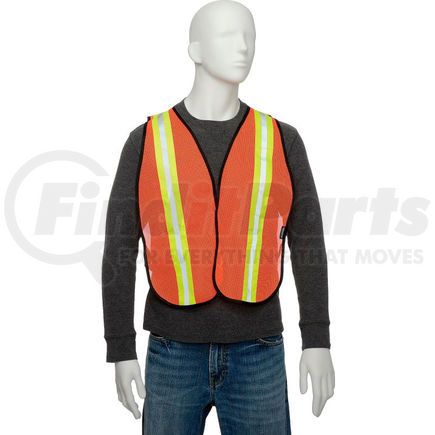 Global Industrial 695304 Global Industrial Hi-Vis Safety Vest, 2" Lime/Reflective Strips, Polyester Mesh, Orange, One Size